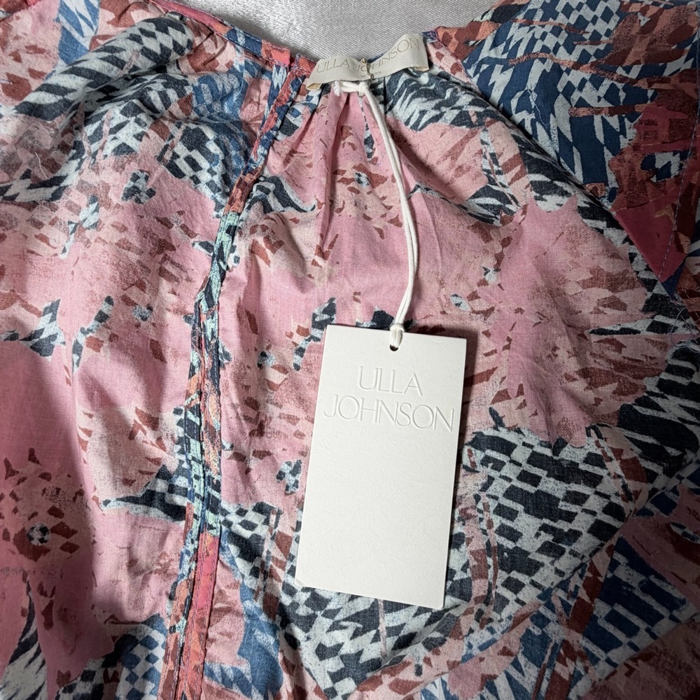 Ulla Johnson Coral and Blue Asymmetrical Floral Midi Dress - Picture 13 of 16